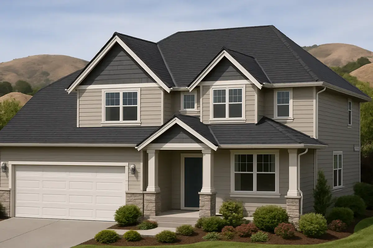 Two-story multi-gable home with a new charcoal architectural shingle roof